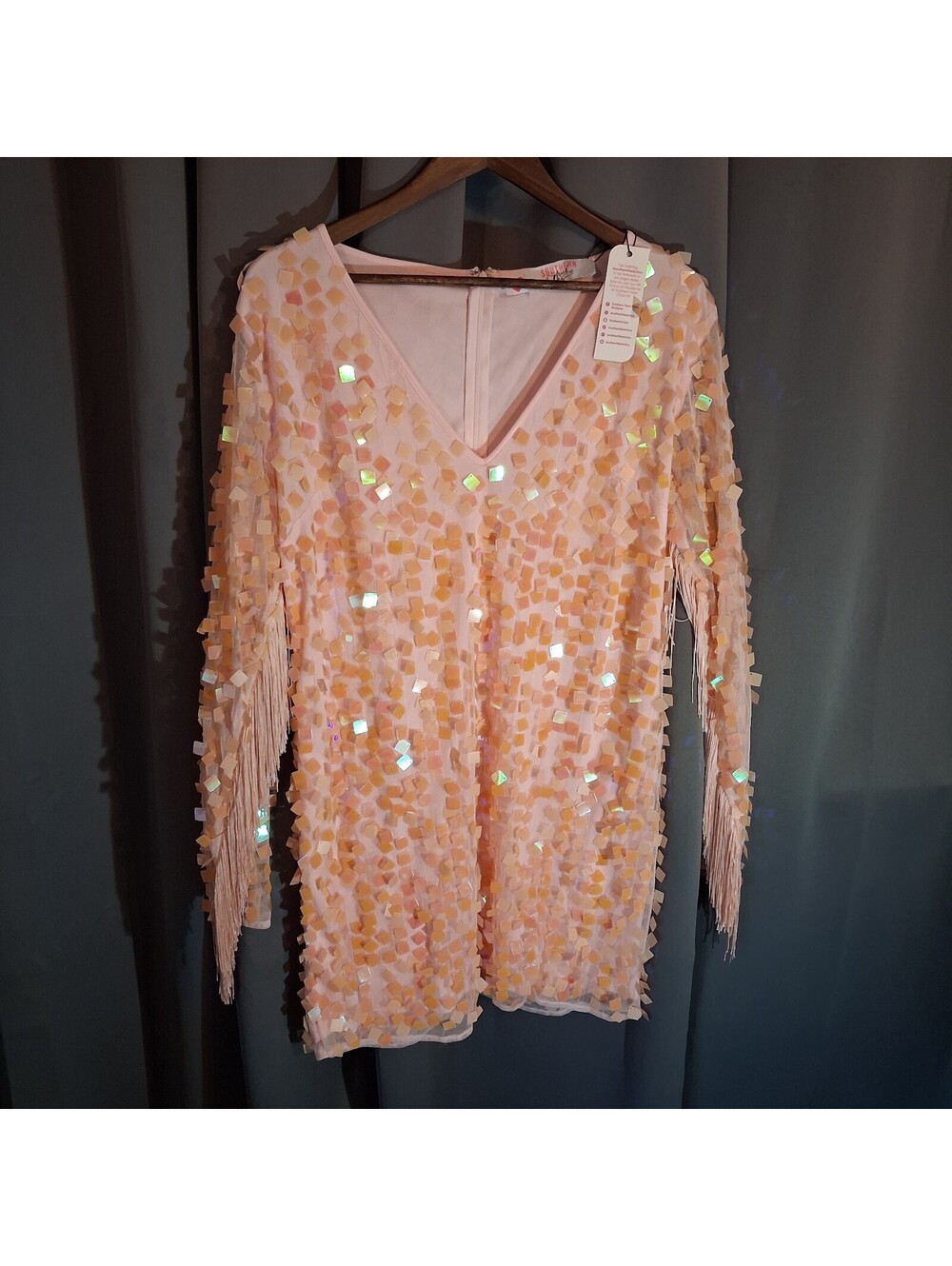 Southern Fried Chics 2XL Light Pink Sequin Fringe Dress